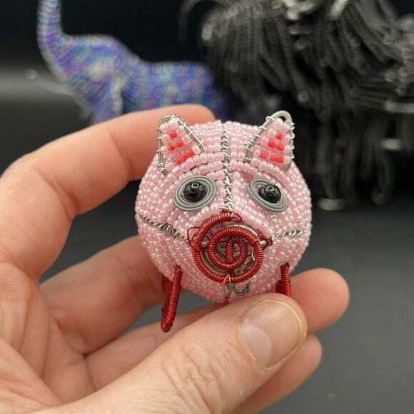 Beadworx By Grassroots Lot Of 4 Beaded Sculpture Dog Elephant Pig Rooster Farm - Picture 9 of 16